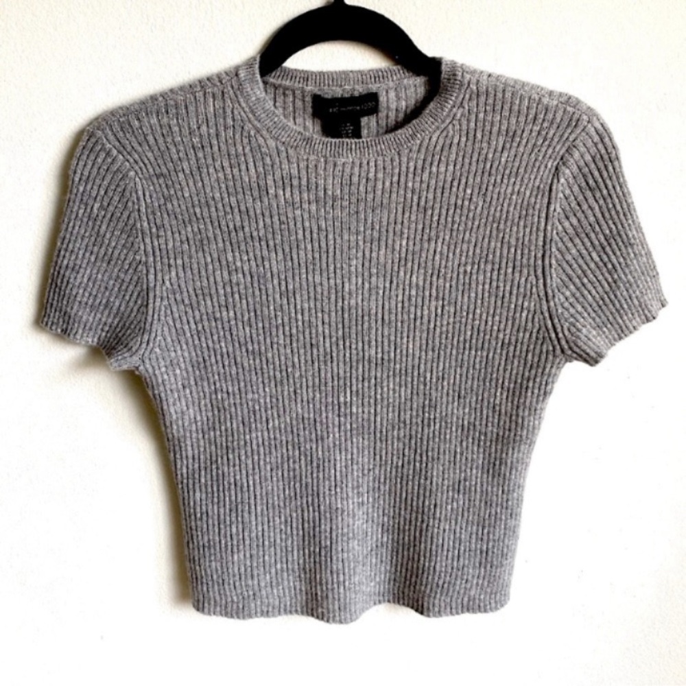 HOUSE OF HARLOW CASHMERE SHORT SLEEVE CREWNECK SWEATER CROPPED Gray M
